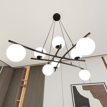 Lampadario a sospensione con filo ESSA 8xE14/10W/230V nero/bianco