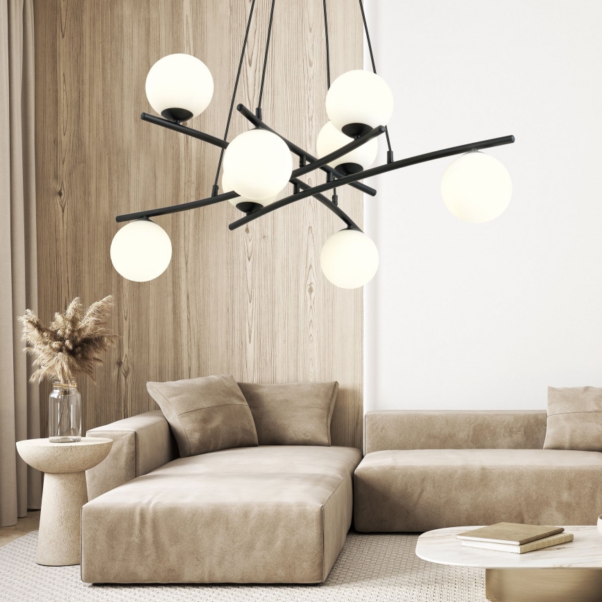 Lampadario a sospensione con filo ESSA 8xE14/10W/230V nero/bianco