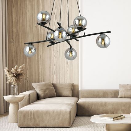 Lampadario a sospensione con filo ESSA 8xE14/10W/230V nero/fumé