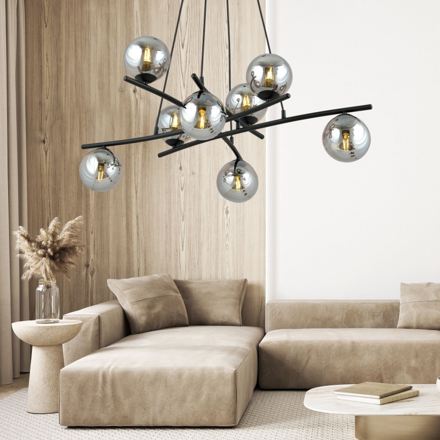 Lampadario a sospensione con filo ESSA 8xE14/10W/230V nero/fumé