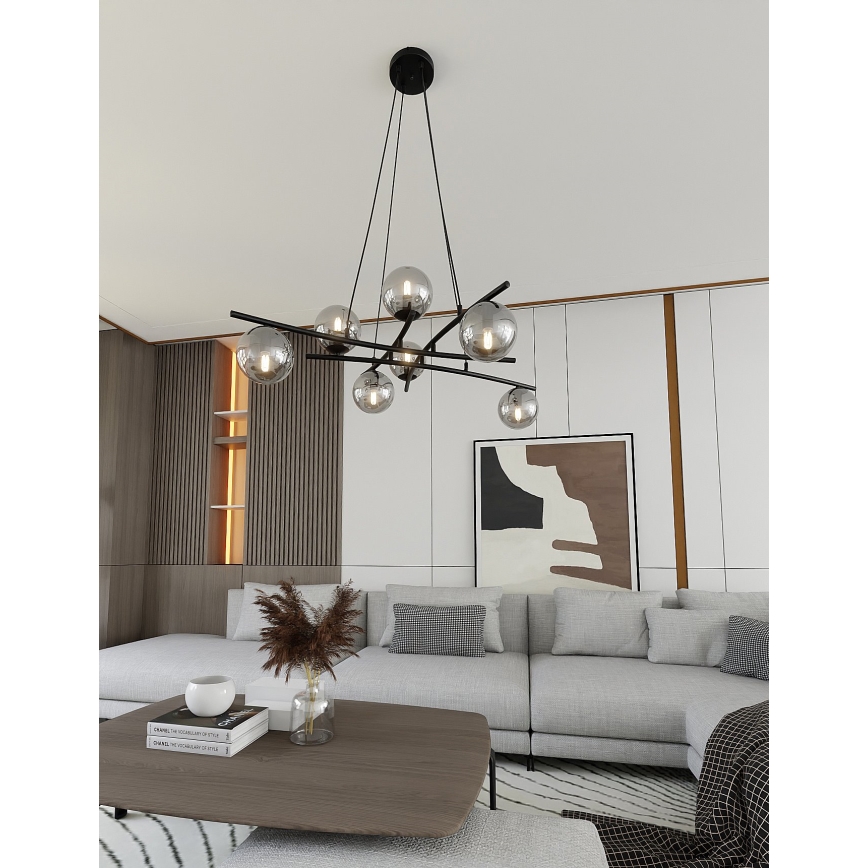 Lampadario a sospensione con filo ESSA 8xE14/10W/230V nero/fumé