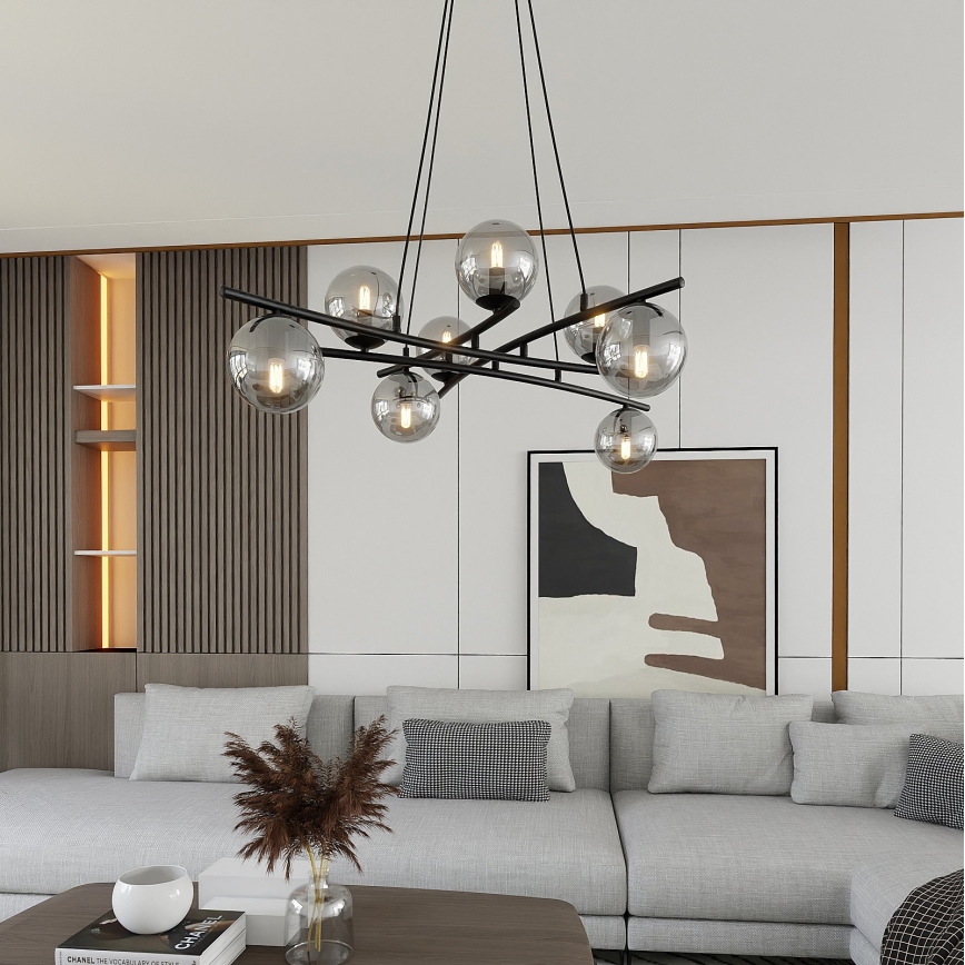 Lampadario a sospensione con filo ESSA 8xE14/10W/230V nero/fumé