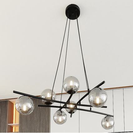 Lampadario a sospensione con filo ESSA 8xE14/10W/230V nero/fumé