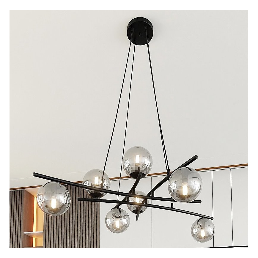 Lampadario a sospensione con filo ESSA 8xE14/10W/230V nero/fumé