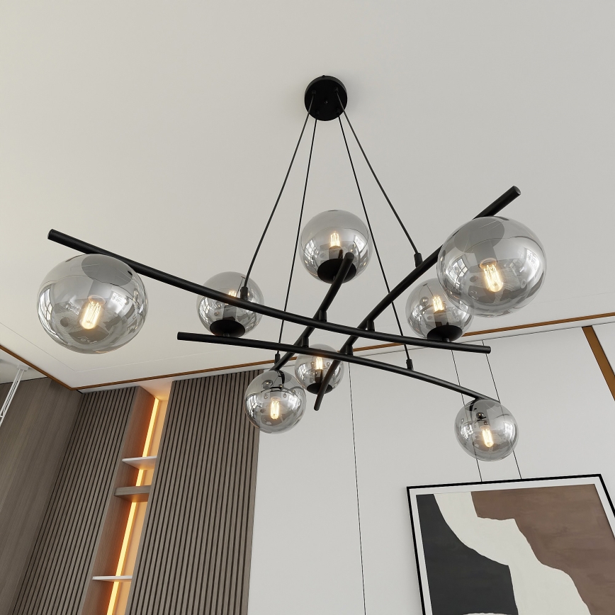 Lampadario a sospensione con filo ESSA 8xE14/10W/230V nero/fumé