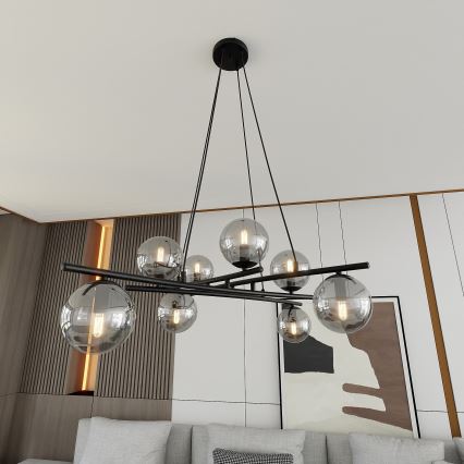 Lampadario a sospensione con filo ESSA 8xE14/10W/230V nero/fumé