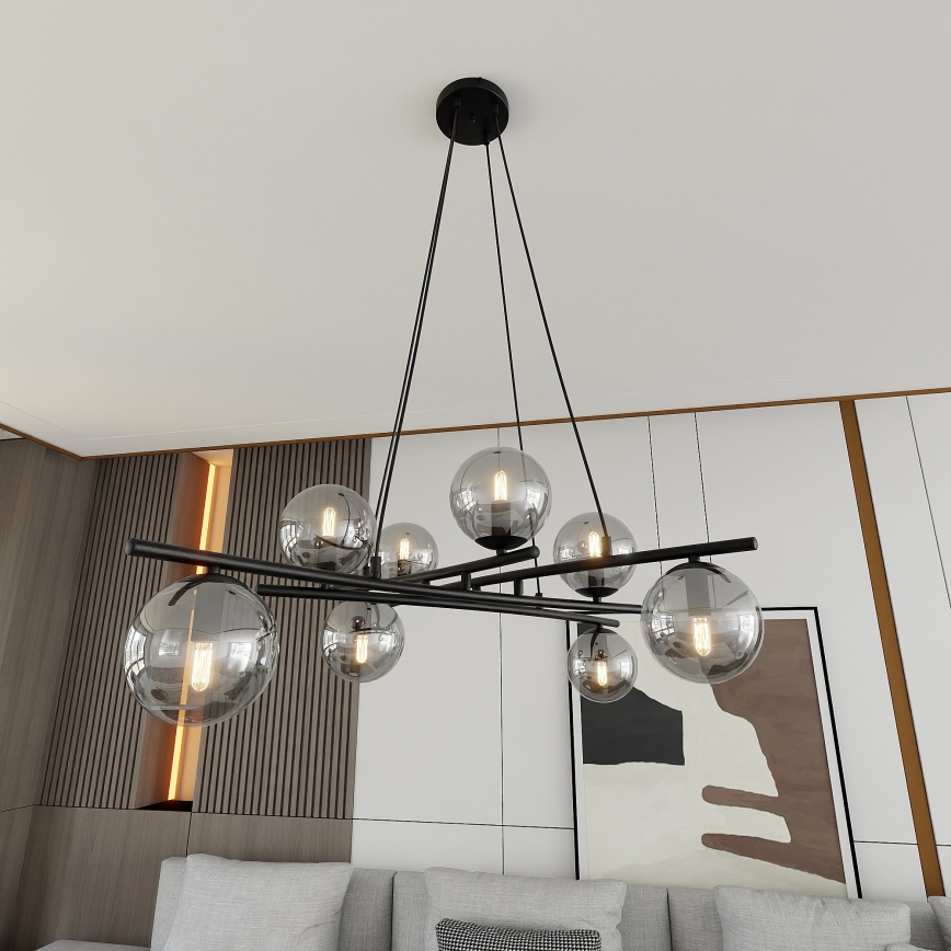 Lampadario a sospensione con filo ESSA 8xE14/10W/230V nero/fumé