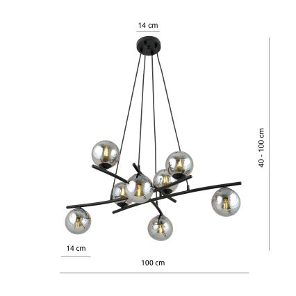 Lampadario a sospensione con filo ESSA 8xE14/10W/230V nero/fumé