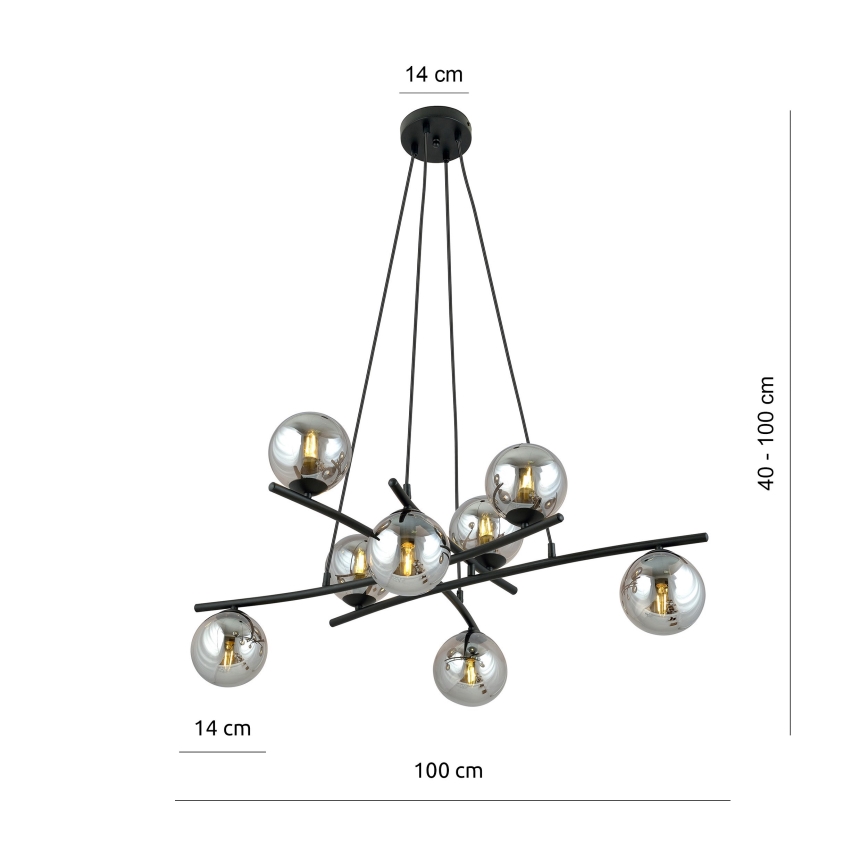 Lampadario a sospensione con filo ESSA 8xE14/10W/230V nero/fumé