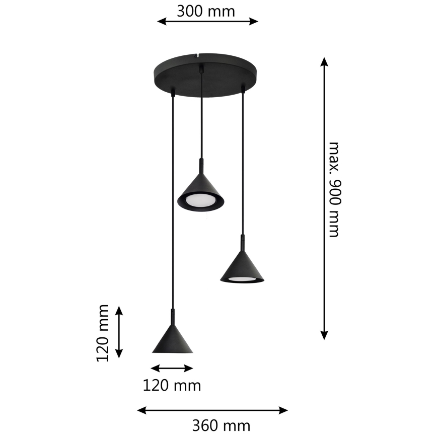 Lampadario a sospensione con filo ETNA 3xGX53/10W/230V nero