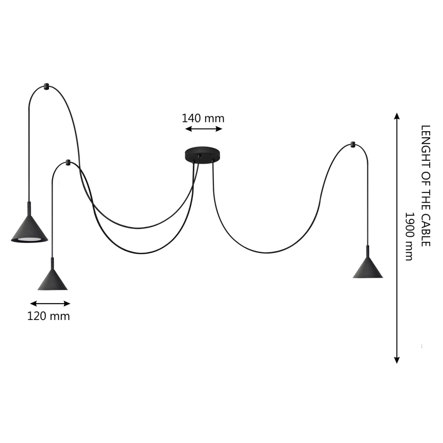 Lampadario a sospensione con filo ETNA 3xGX53/10W/230V ragno nero