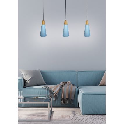 Lampadario a sospensione con filo FARO 1xE27/40W/230V blu/faggio