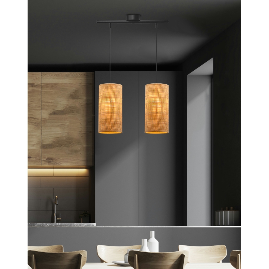 Lampadario a sospensione con filo FLERI 2xE27/60W/230V rattan