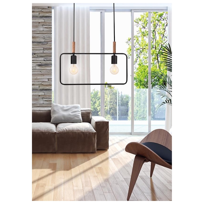 Lampadario a sospensione con filo FRAME 2xE27/60W/230V nero