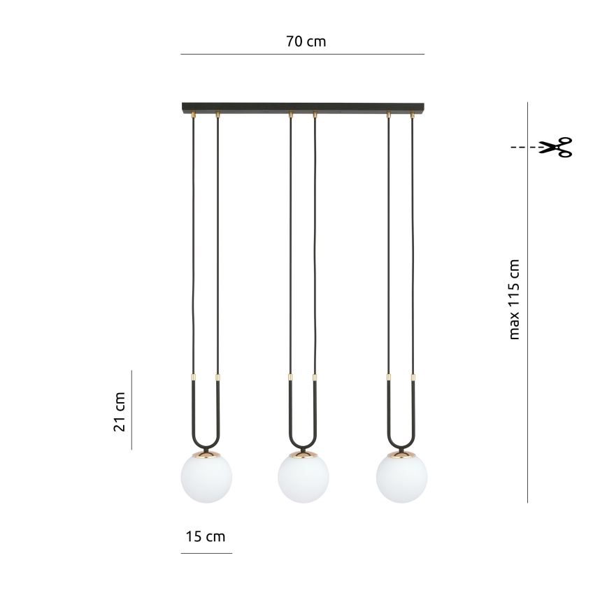 Lampadario a sospensione con filo GLAM 3xE14/10W/230V nero