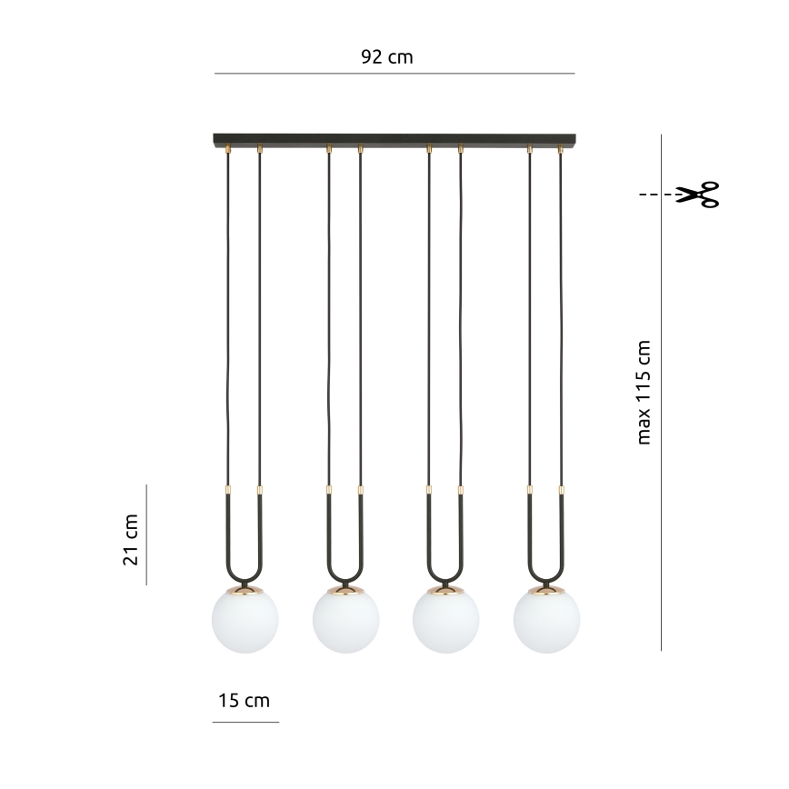 Lampadario a sospensione con filo GLAM 4xE14/10W/230V nero