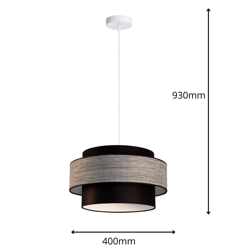 Lampadario a sospensione con filo GRACE 1xE27/60W/230V nero/grigio