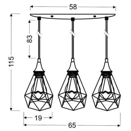 Lampadario a sospensione con filo GRAF 3xE27/60W/230V