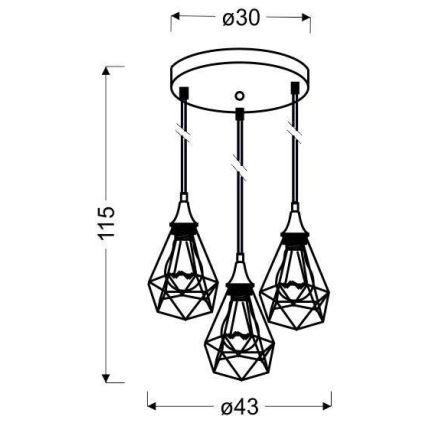 Lampadario a sospensione con filo GRAF 3xE27/60W/230V
