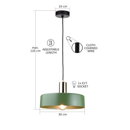 Lampadario a sospensione con filo HAKI 1xE27/60W/230V verde/nero/cromo lucido