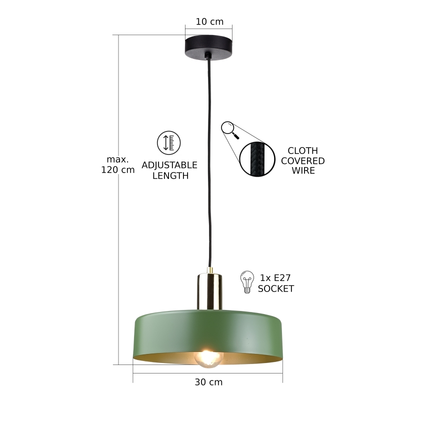 Lampadario a sospensione con filo HAKI 1xE27/60W/230V verde/nero/cromo lucido