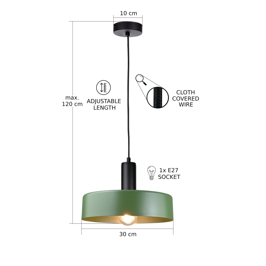 Lampadario a sospensione con filo HAKI 1xE27/60W/230V verde/nero