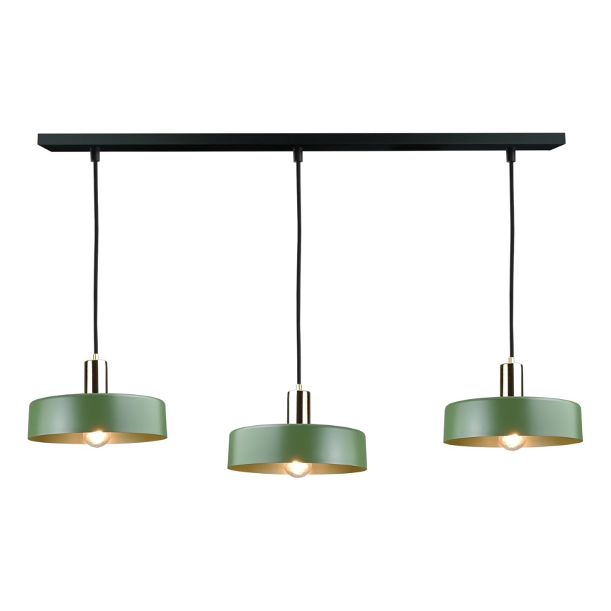 Lampadario a sospensione con filo HAKI 3xE27/60W/230V verde/nero/cromo lucido