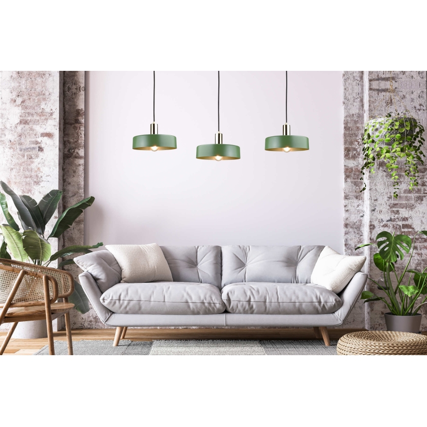 Lampadario a sospensione con filo HAKI 3xE27/60W/230V verde/nero/cromo lucido