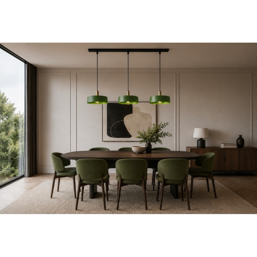 Lampadario a sospensione con filo HAKI 3xE27/60W/230V verde/nero/cromo lucido