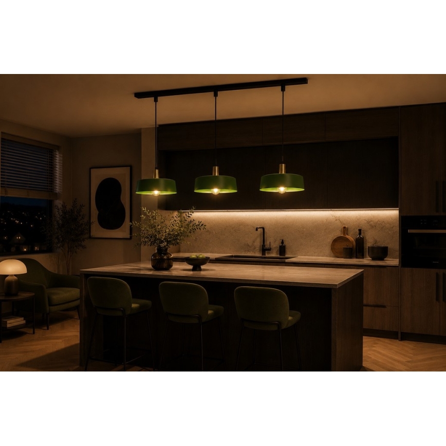 Lampadario a sospensione con filo HAKI 3xE27/60W/230V verde/nero/cromo lucido