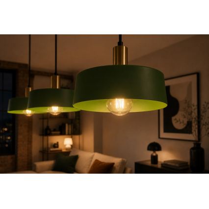 Lampadario a sospensione con filo HAKI 3xE27/60W/230V verde/nero/cromo lucido