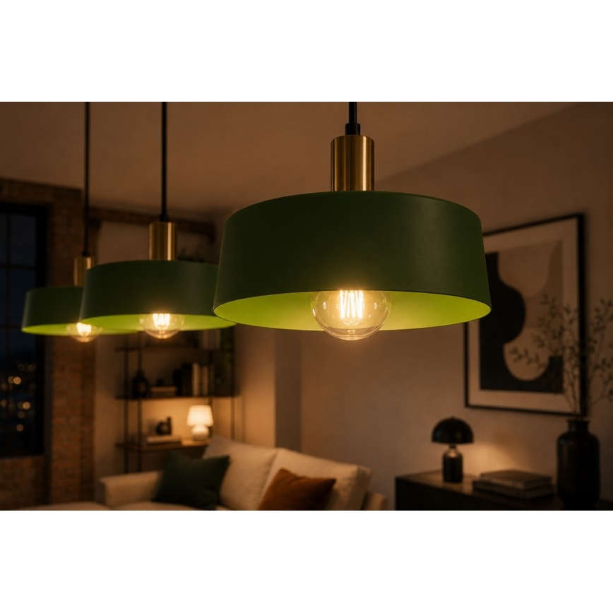 Lampadario a sospensione con filo HAKI 3xE27/60W/230V verde/nero/cromo lucido