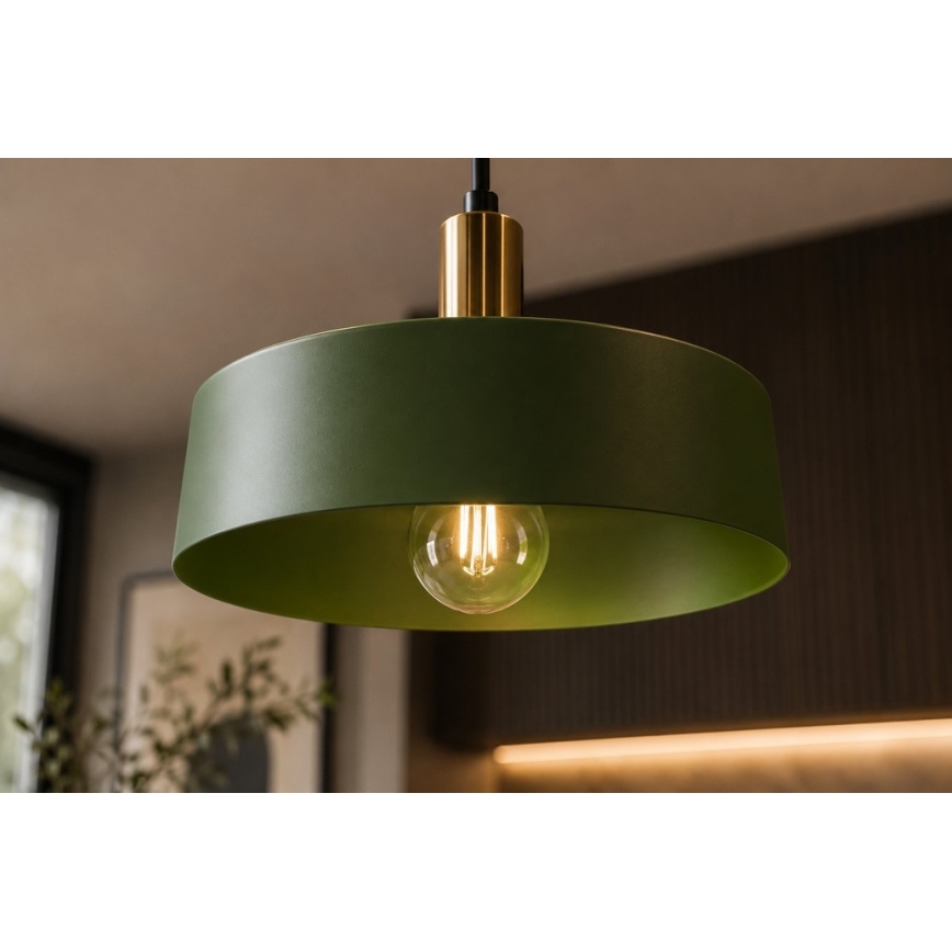 Lampadario a sospensione con filo HAKI 3xE27/60W/230V verde/nero/cromo lucido