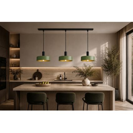 Lampadario a sospensione con filo HAKI 3xE27/60W/230V verde/nero