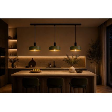 Lampadario a sospensione con filo HAKI 3xE27/60W/230V verde/nero