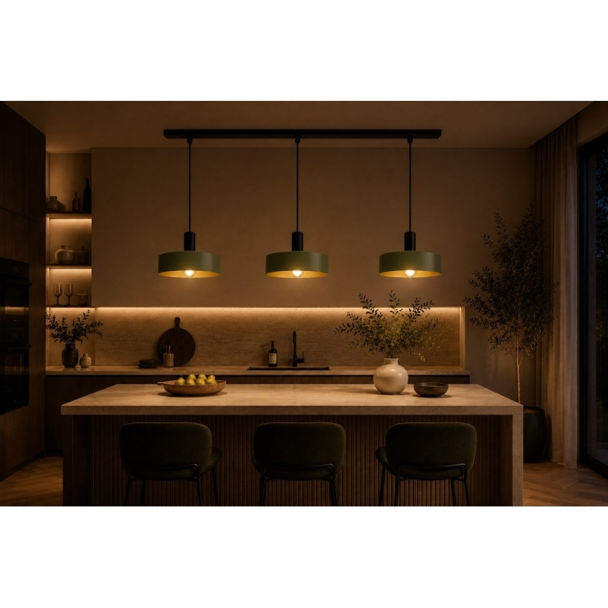 Lampadario a sospensione con filo HAKI 3xE27/60W/230V verde/nero