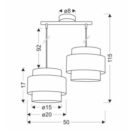 Lampadario a sospensione con filo HARE 2xE27/60W/230V grigio/cromo opaco