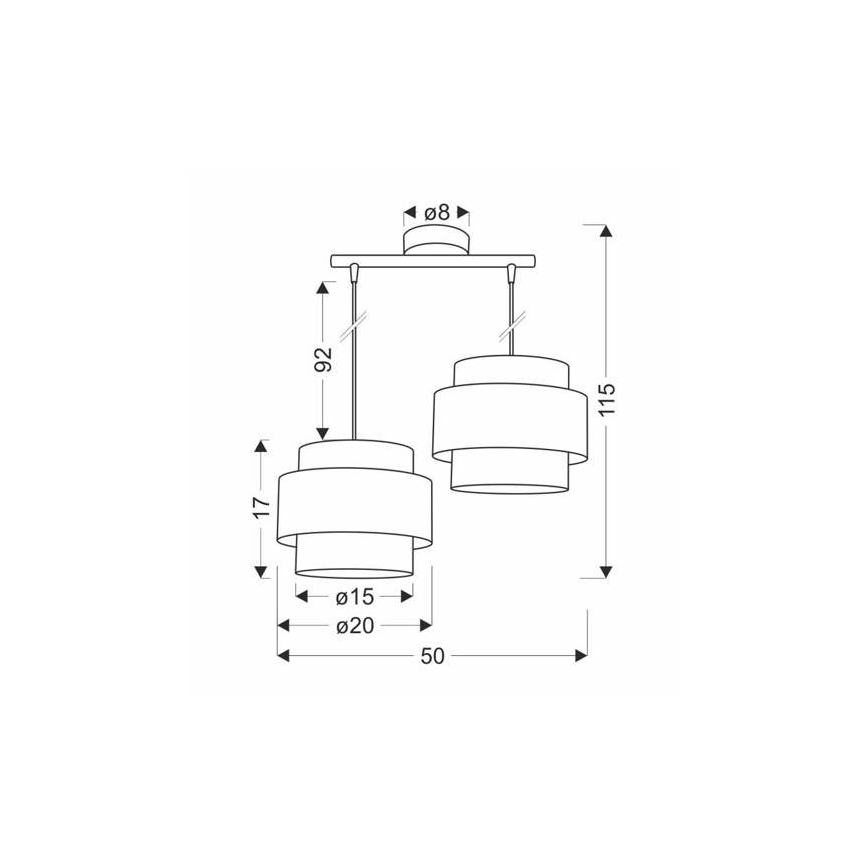 Lampadario a sospensione con filo HARE 2xE27/60W/230V grigio/cromo opaco