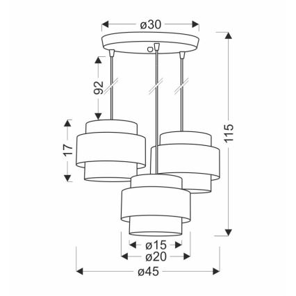 Lampadario a sospensione con filo HARE 3xE27/60W/230V grigio/cromo opaco