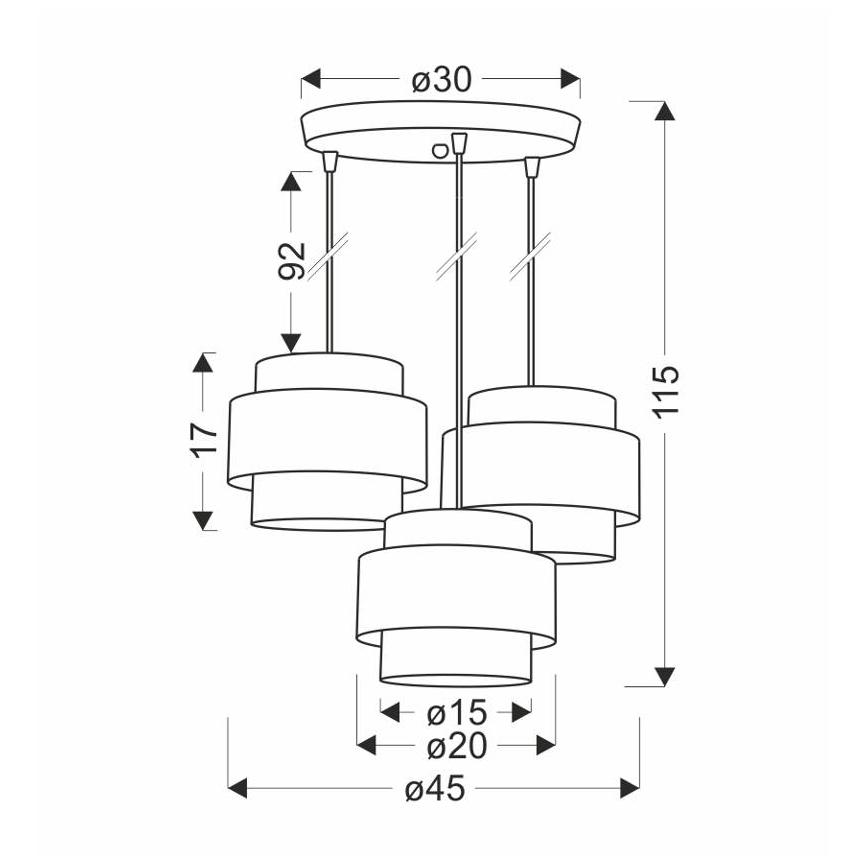 Lampadario a sospensione con filo HARE 3xE27/60W/230V grigio/cromo opaco