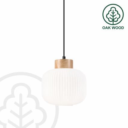 Lampadario a sospensione con filo HARMONY 1xE27/15W/230V diametro 20 cm bianco/quercia
