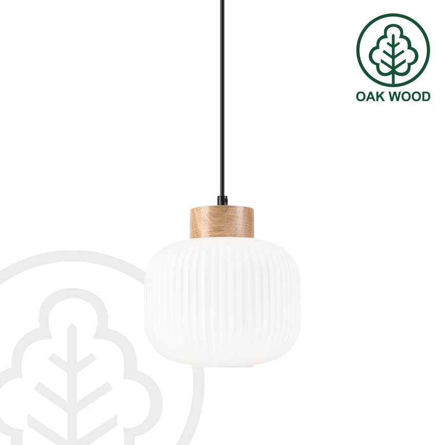 Lampadario a sospensione con filo HARMONY 1xE27/15W/230V diametro 20 cm bianco/quercia