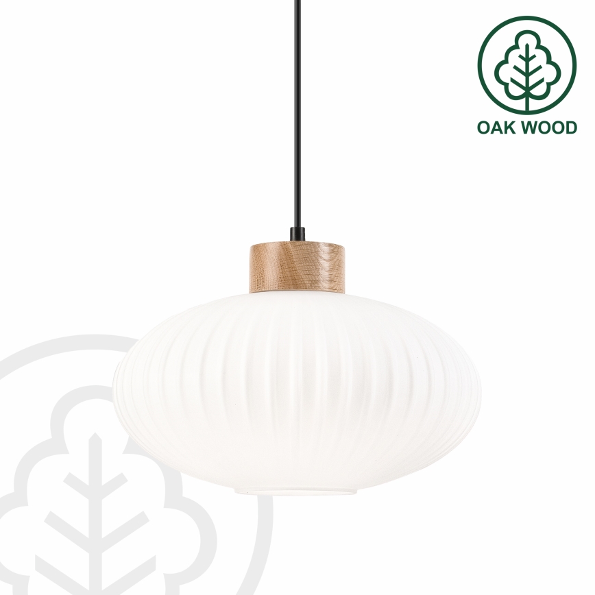 Lampadario a sospensione con filo HARMONY 1xE27/15W/230V diametro 30 cm bianco/quercia