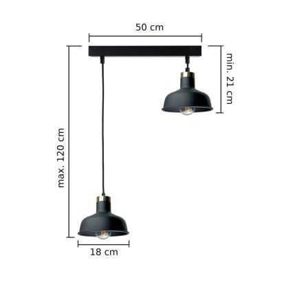 Lampadario a sospensione con filo HEBE 2xE27/60W/230V nero