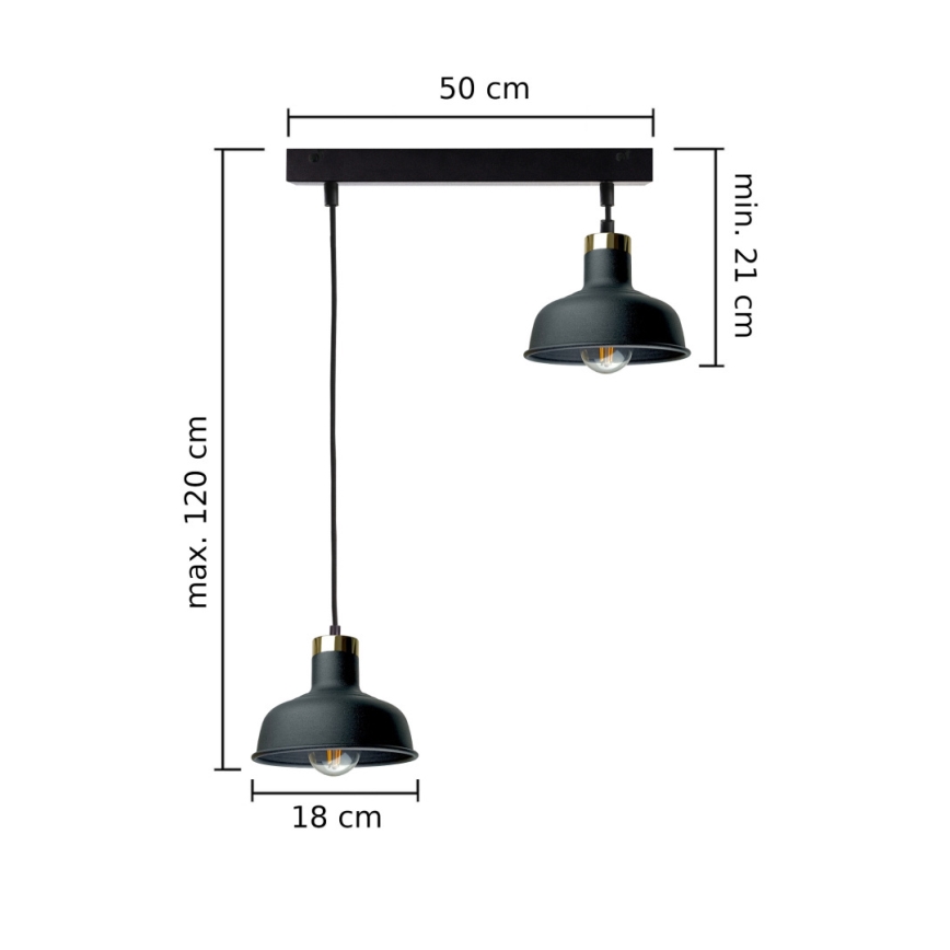 Lampadario a sospensione con filo HEBE 2xE27/60W/230V nero