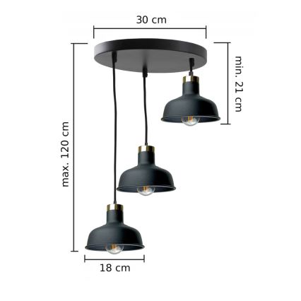Lampadario a sospensione con filo HEBE 3xE27/60W/230V nero