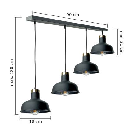 Lampadario a sospensione con filo HEBE 4xE27/60W/230V nero