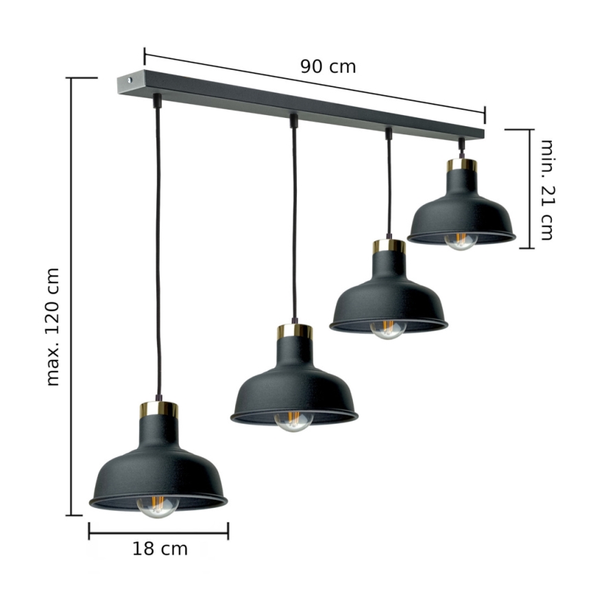 Lampadario a sospensione con filo HEBE 4xE27/60W/230V nero