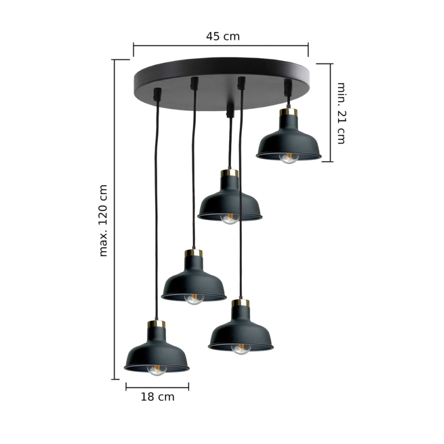 Lampadario a sospensione con filo HEBE 5xE27/60W/230V nero