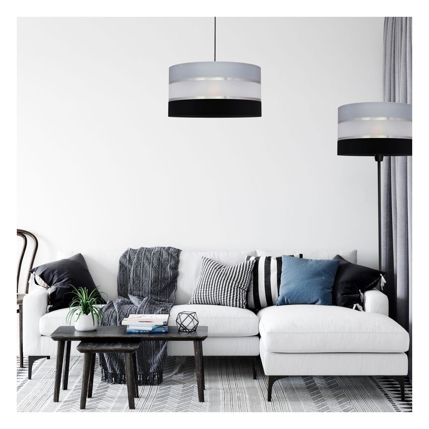 Lampadario a sospensione con filo HELEN 1xE27/15W/230V diametro 40 cm nero/grigio/argento